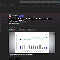 El mercado de fusiones y adquisiciones en Espaa cae un 15% hasta octubre, segn TTR Data